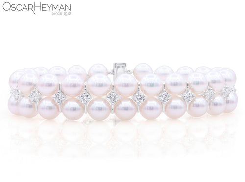 Akoya Cultured Pearl and Diamond Double Row Bracelet