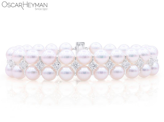 Akoya Cultured Pearl and Diamond Double Row Bracelet