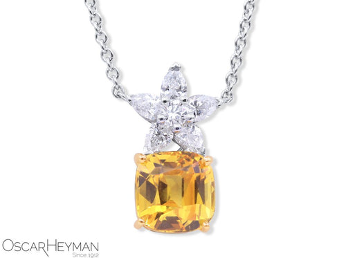 Certified Sri Lankan Vivid Yellow Sapphire and Diamond Pendant