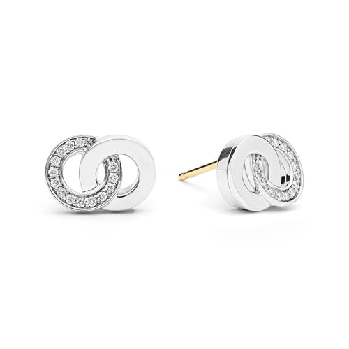 Signature Caviar Silver Interlocking Diamond Stud Earrings