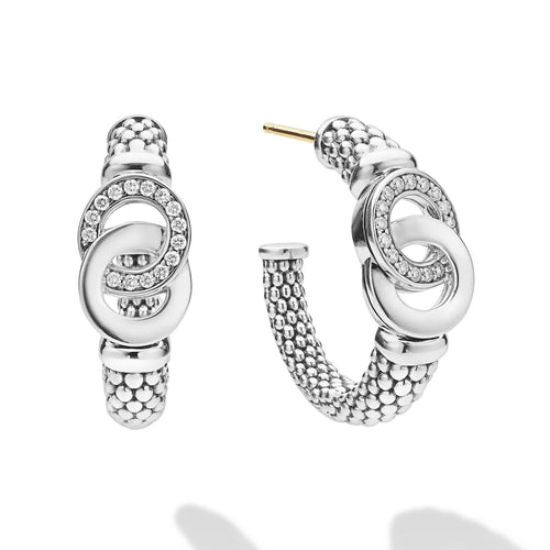 Signature Caviar Silver Interlocking Diamond Hoop Earrings