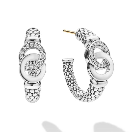 Signature Caviar Silver Interlocking Diamond Hoop Earrings