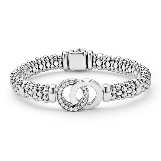 Signature Caviar Silver Interlocking Diamond Caviar Bracelet