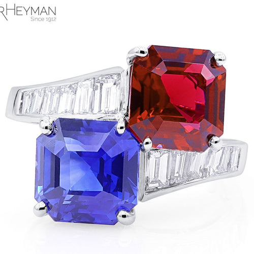 Certified Blue Sapphire and Ruby with Diamond Ring