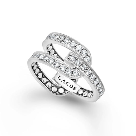 Caviar Spark Silver Linear Diamond Ring