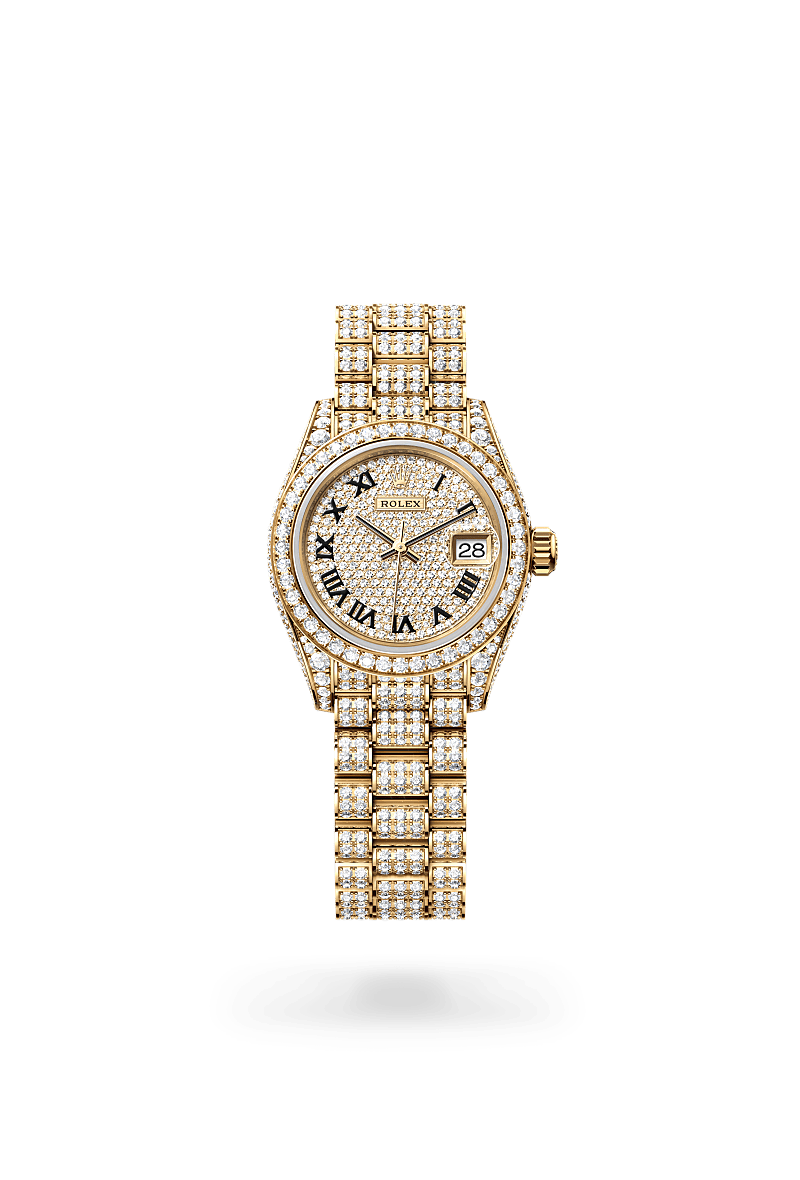 rolex Lady-Datejust in 18 kt yellow gold with case sides and lugs set with diamonds,  - Orr's Jewelers