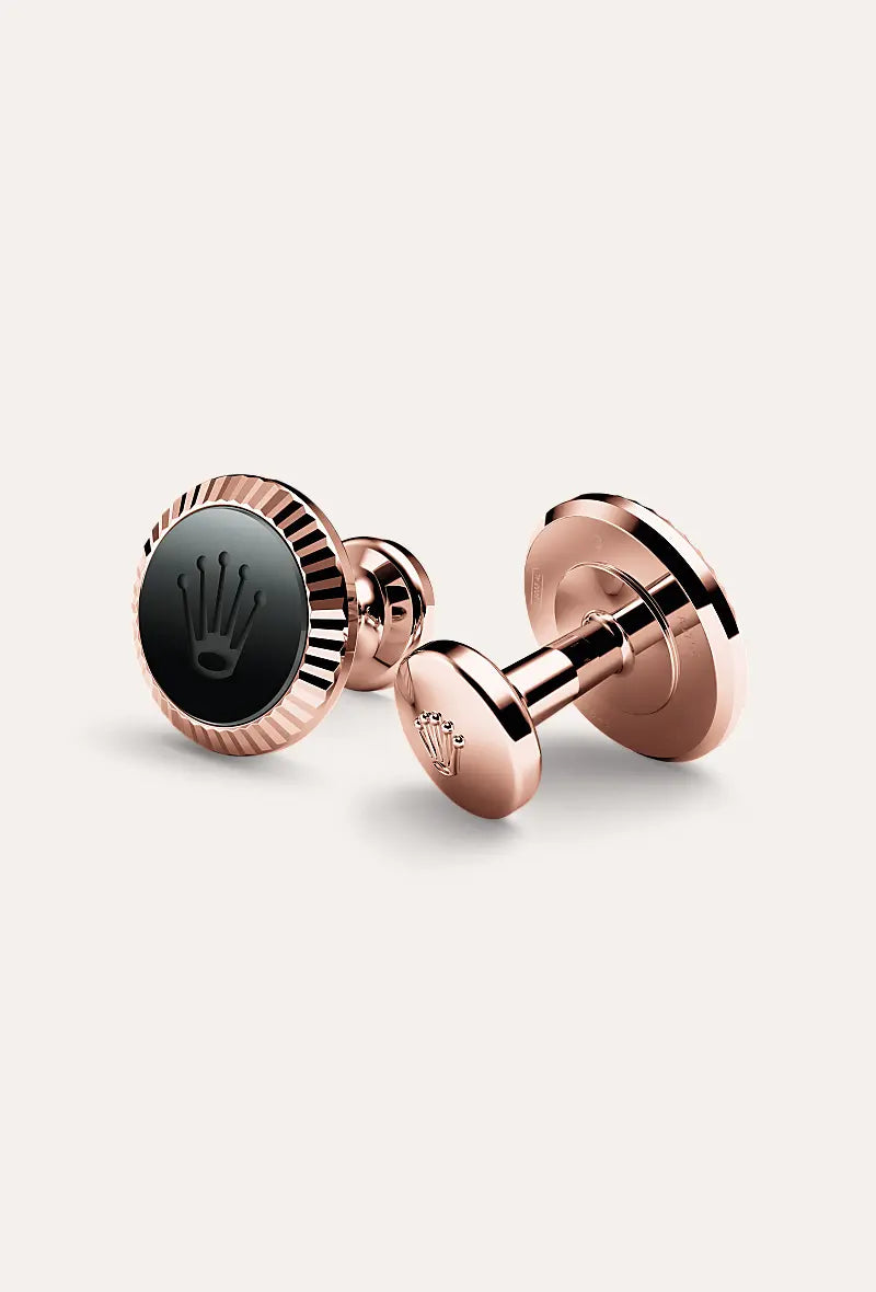 Rolex 'Fluted' cufflinks Everose gold and ceramic A1035