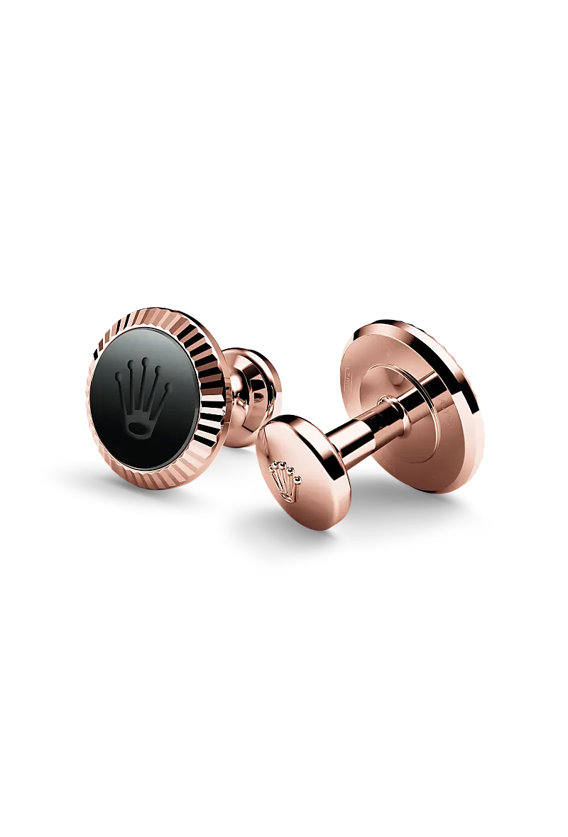 Rolex 'Fluted' cufflinks Everose gold and ceramic A1035